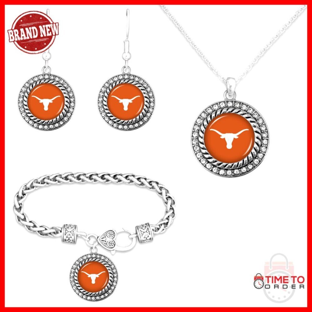 NCAA Jewelry Set with Rhinestones, Necklace Bracelet Earrings for Women
